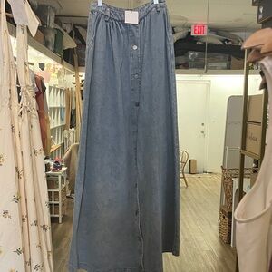 Blue Blush Washed Denim Button-Front Maxi Skirt - Blue
